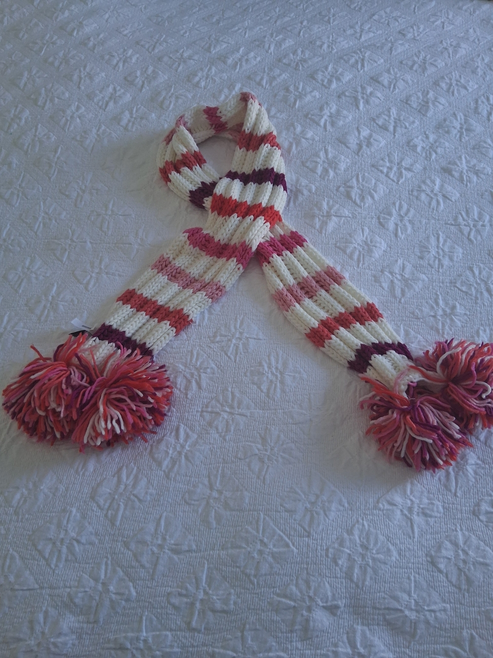 GAP Kids Multicolored Striped Knit Scarf Pom Poms One Size Cozy